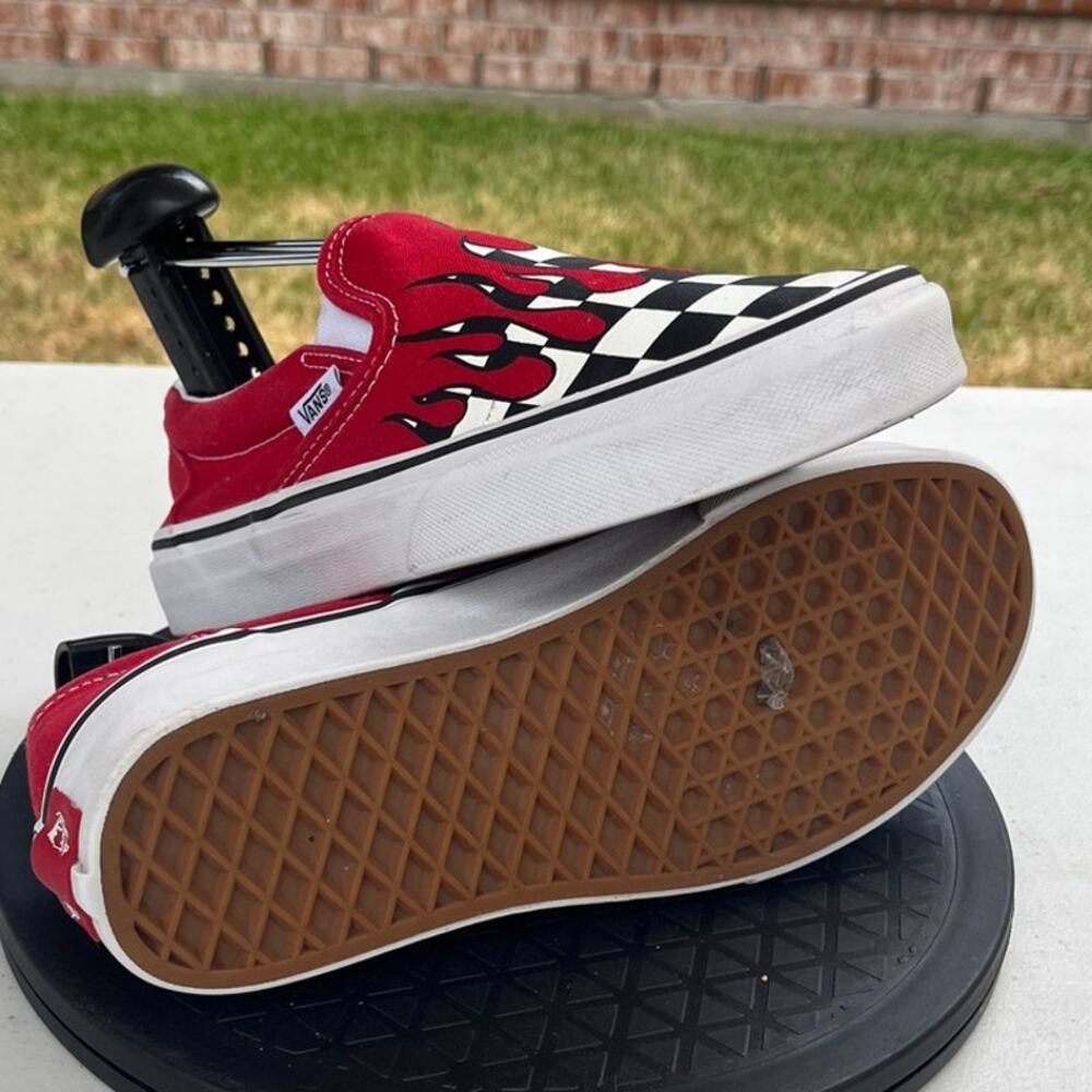Unisex Vans Checker Flame VN0A38F7RX5 Canvas Skate Athletic Sneaker M5.5/W7 Red - Picture 5 of 6